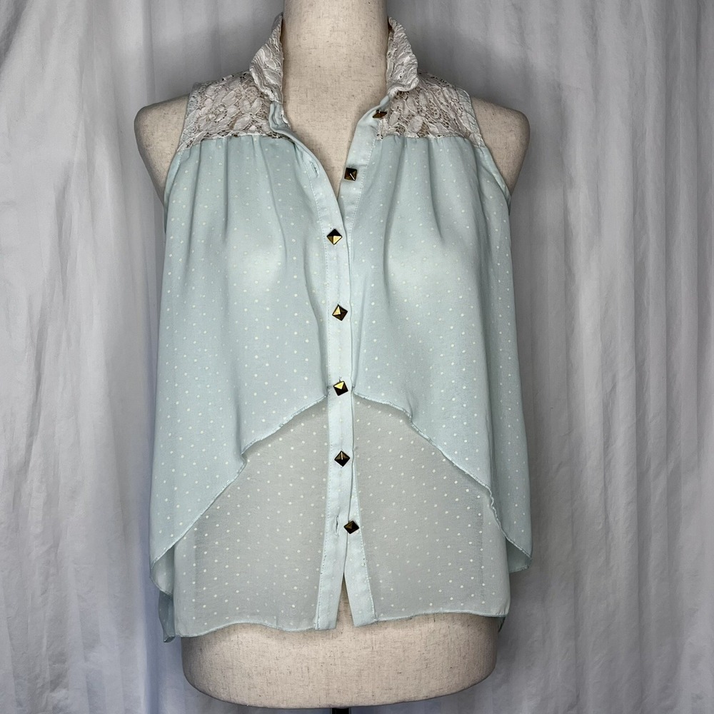 Heart Soul Sheer Top Romantic Blouse Green Gold Coquette Lace Crochet Fairy Sz S - Picture 2 of 16